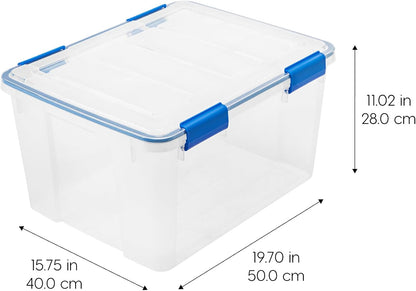 IRIS USA WeatherPro 16 Qt Storage Bins with Lids, 3 Pack, BPA-Free Plastic Gasket Box with Tight Latch and Seal, Stackable Nestable Tote Tub - Clear/Blue
