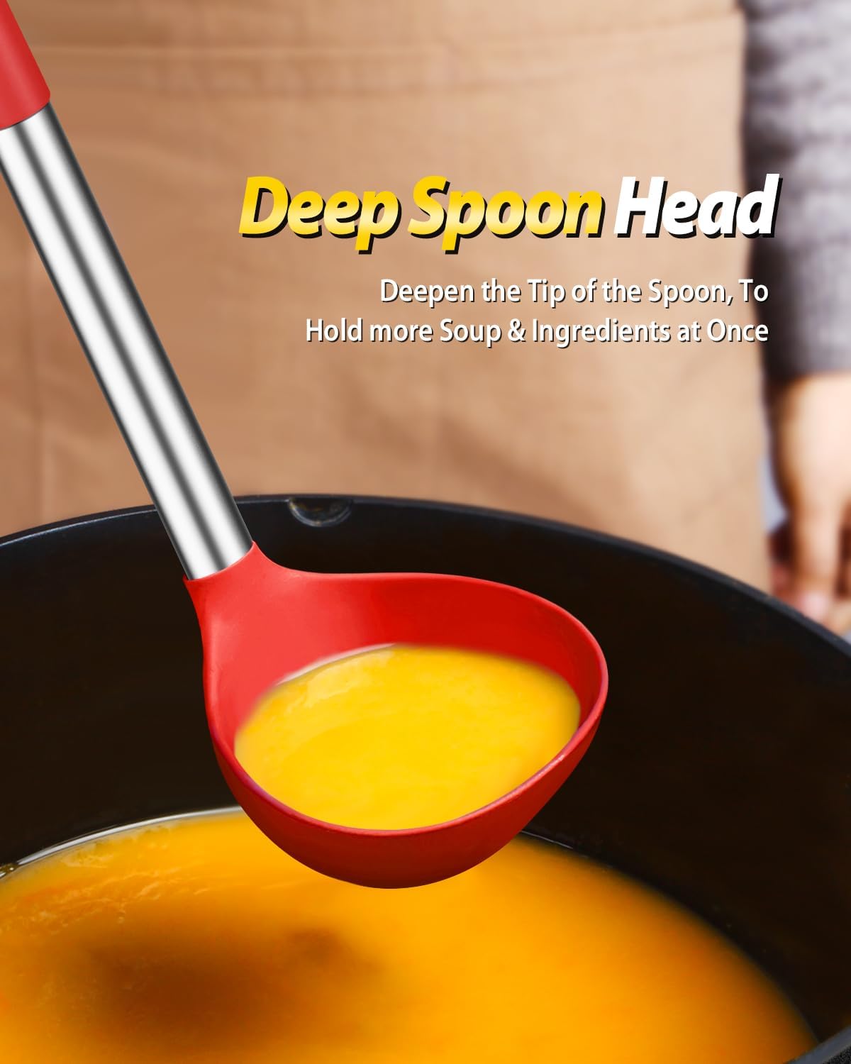 BUNDLEPRO Silicone Soup Ladle and Pasta Spoon Set, 2 Pack, Gray