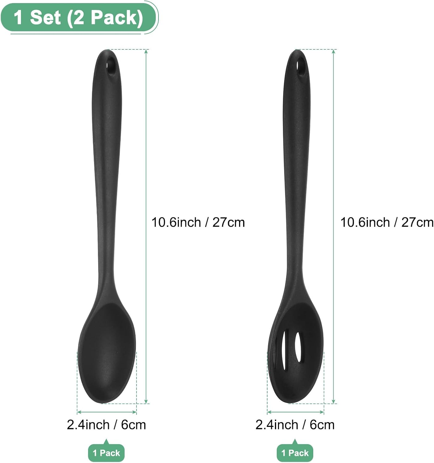 M METERXITY 2-Pack Silicone Cooking Spoons, 10.6" Mixing Nonstick Slotted and Solid Serving Spoons, Heat Resistant Utensils for Kitchen/Cooking/Baking/Stirring