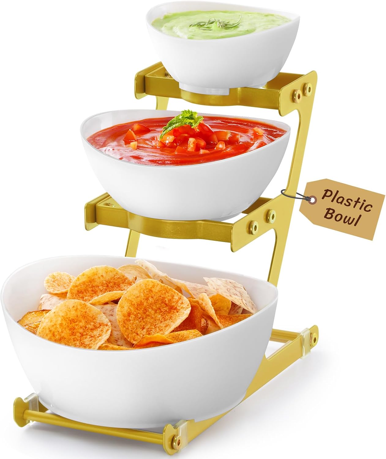 Lifewit 3 Tier Plastic Serving Bowls with Black Metal Stand, Chips and Dip Serving Tray Set for Entertaining Party, Crack-Proof Serving Platters for Fruit/Snack/Candy, 31 x 20 x 27 cm/12 x 8 x 10.6