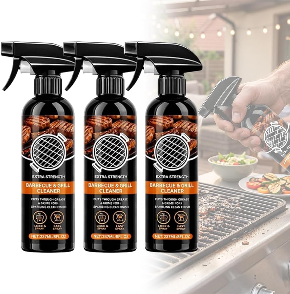 Grill Cleaner Spray for Outdoor Grill, Heavy Duty BBQ Grill Cleaner Spray for Grates and Racks, All Purpose Kitchen Grease Remover for Griddle, Oven, Stovetop and Countertops (8oz*1)