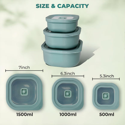3-Piece Nesting Vented Plastic Food Containers with Lids Airtight Leakproof Meal Prep Containers Set BPA-Free Reusable Silicone Food Containers Lunch Boxes (White)