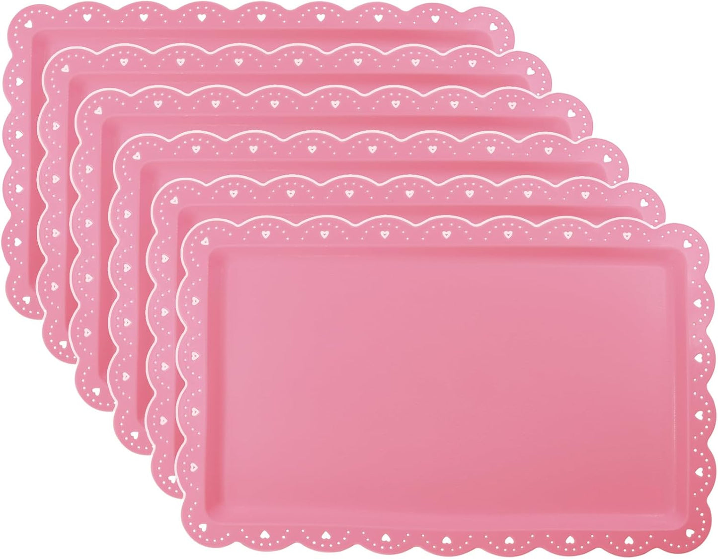 Set of 6 Plastic Serving Trays Food Tray - 14" x 9" Rectangle Serving Platter for Party Cafeteria Kitchen Restaurant , Small Flat Trays for Dessert Fruit Cookie Snack (6, White)