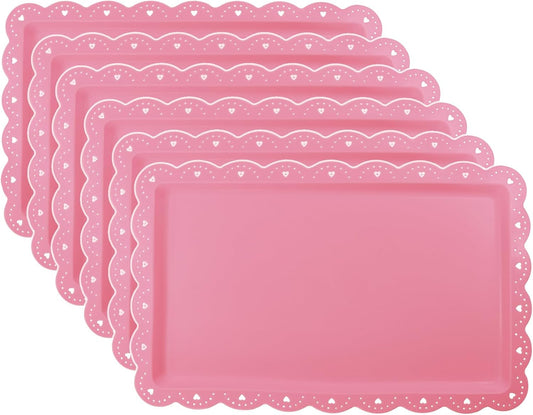 Set of 6 Plastic Serving Trays Food Tray - 14" x 9" Rectangle Serving Platter for Party Cafeteria Kitchen Restaurant , Small Flat Trays for Dessert Fruit Cookie Snack (6, White)