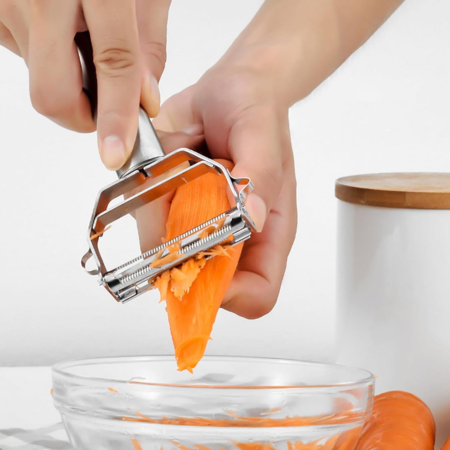 Kunovo Julienne Peeler Stainless Steel Vegetable Peeler,for Potato Carrot Melon Apple Vegetable Cutter Slicer,with Cleaning Brush