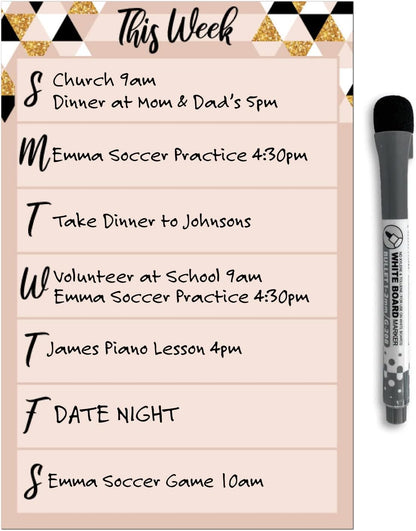 Dry Erase Weekly Calendar Planner Sticker Decal | Removable & Reusable | Magnetic Fine-Tip Marker Included (6 x 9 inches, White)