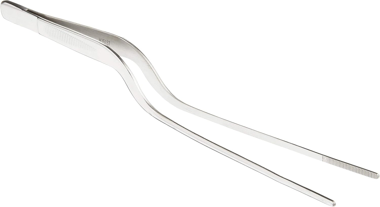 Mercer Culinary 18-8 Stainless Steel Chef Plating Tongs, Offset Tip, 6-1/2 Inch