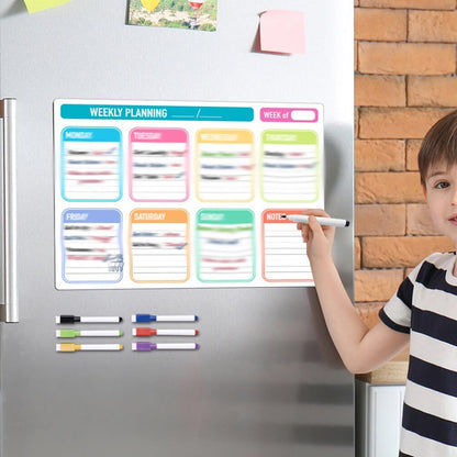 NUOBESTY 1set Magnetic Dry Erase Weekly Meal Planner Board Reusable Fridge Calendar for Easy Organization Includes Cups Towel for Home Office Use