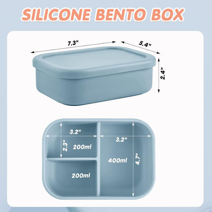 Layhit 4 Pcs Silicone Bento Box for Adults, 27 oz Bento Lunch Container Reusable 3 Compartment Lunchable Food Container for Women Men, Leak Proof Microwave Dishwasher Freezer Safe (Cool Colors)