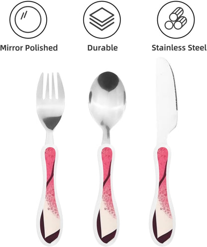 3-Piece Kids Silverware Set With Storage Case, Stainless Steel Reusable Children Safe Knife Spoon Fork Set Valentine'S Day Romantic Heart Trees Bicycle Children Flatware Set For Kids Lunch Box