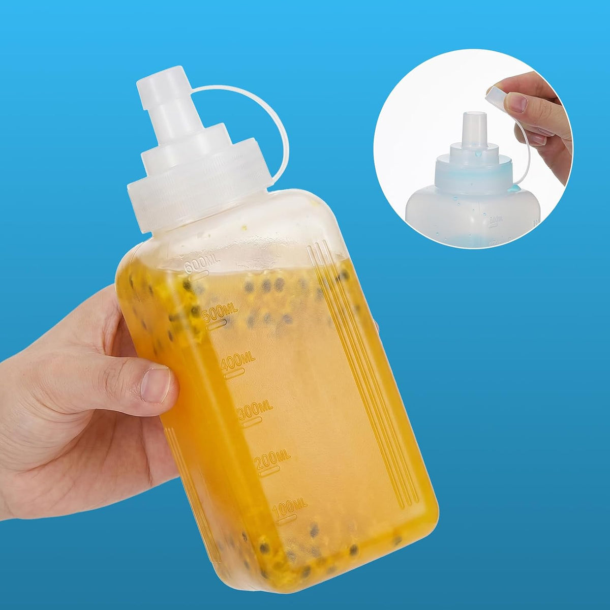 Large Squeeze Bottles for Sauces, 600ML/20oz Wide Mouth Salsa Dispenser Bottle with Lid, Square Condiment Squeeze Bottles for Mayo BBQ Tomato Salad Sauce Spaghetti Pasta Sauce Bottle