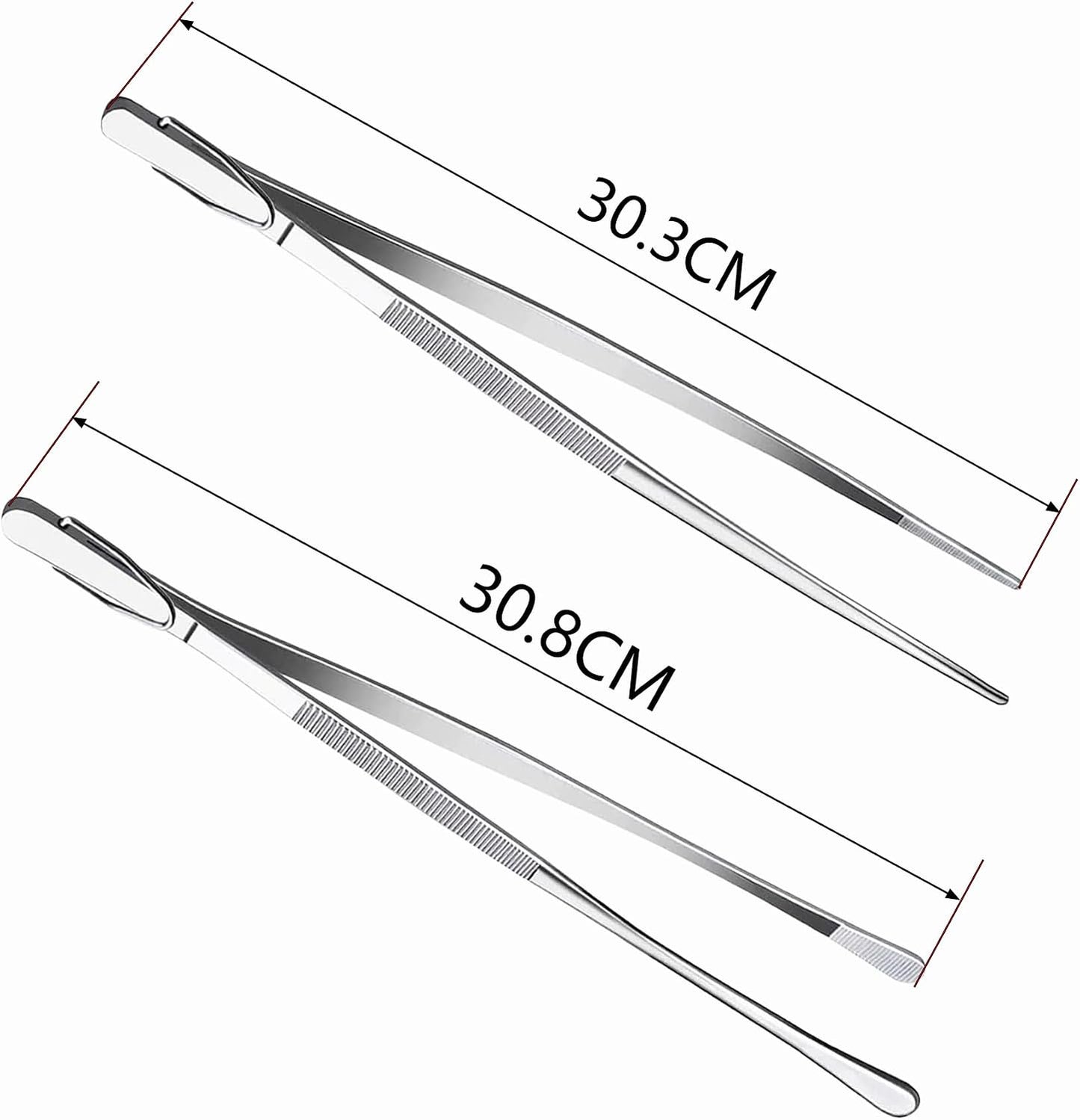 2-Pack 12-Inch BBQ Kitchen Tweezers Tongs, Extra-Long Stainless Steel Cooking Tweezers Dishwasher Safe for Grilling, Baking & Food Prep (12Inch BBQ Tongs)
