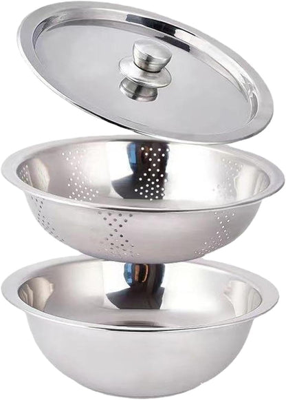 Food Storage Container Colander with Bowl Rice Rinser Food Strainer Produce Container for Salad Meat Beans Multipurpose Kitchen Utensil- 30cm