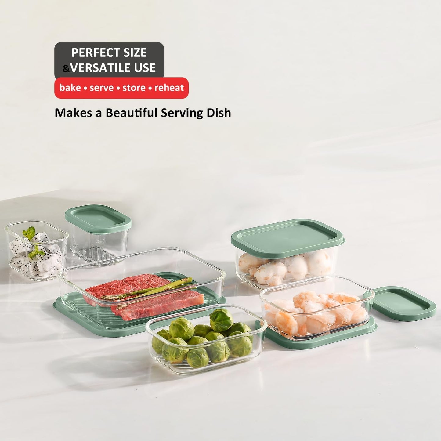EATEX Grooved Base Glass Meal Prep Containers, 12 Pack Glass Food Storage Containers with Lids for Meal Prep & Lunch, Microwave Oven Freezer Dishwasher Safe, Anti Moisture Non-Stick Design - Black