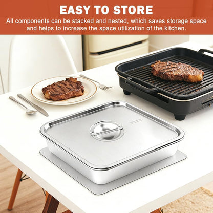 Grilling Prep and Serve Tays, 4pcs Stainless Steel Large Capacity Food Prep Tray Grill Carry System, BBQ Grill Tray Set Marinade Container with Lid and Cutting Board for Outdoor(Color:Silver)