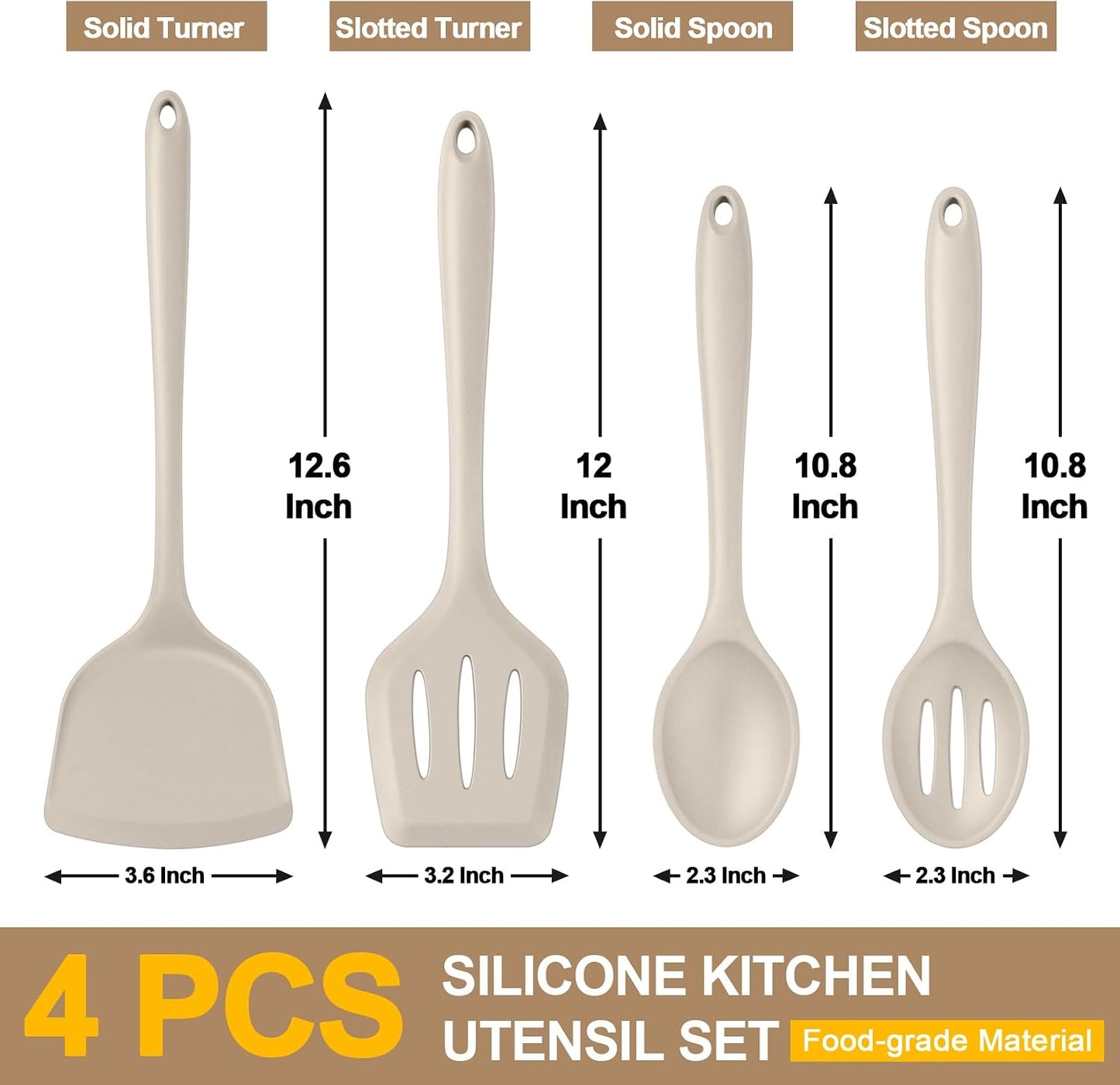 P&P CHEF Kitchen Utensil Set, 4 Pieces Non-stick Silicone Cooking Utensils, Heat-resistant Slotted Solid Spoon Turner for Frying, Mixing, Serving, Non-toxic & Easy to Clean, Blue