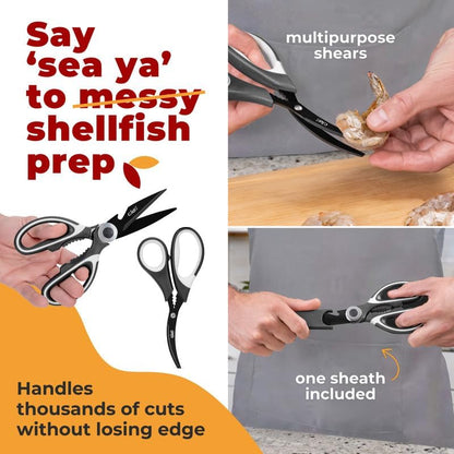 Kitchen Shears by Gidli - Liftime Replacement Warranty* - Includes Seafood Scissors As a Bonus - Heavy Duty Utility Stainless Steel All Purpose Ultra Sharp Scissors for Food/Cooking