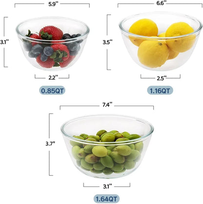 Cuiselect 5pc Glass Mixing Bowls with Lids Set (4.65QT, 2.80QT, 1.64QT, 1.16QT, 0.85QT), Nesting Salad Bowl, Large Glass Mixing Bowl for Cooking, Baking, Prepping-Dishwasher Microwave Freezer Safe