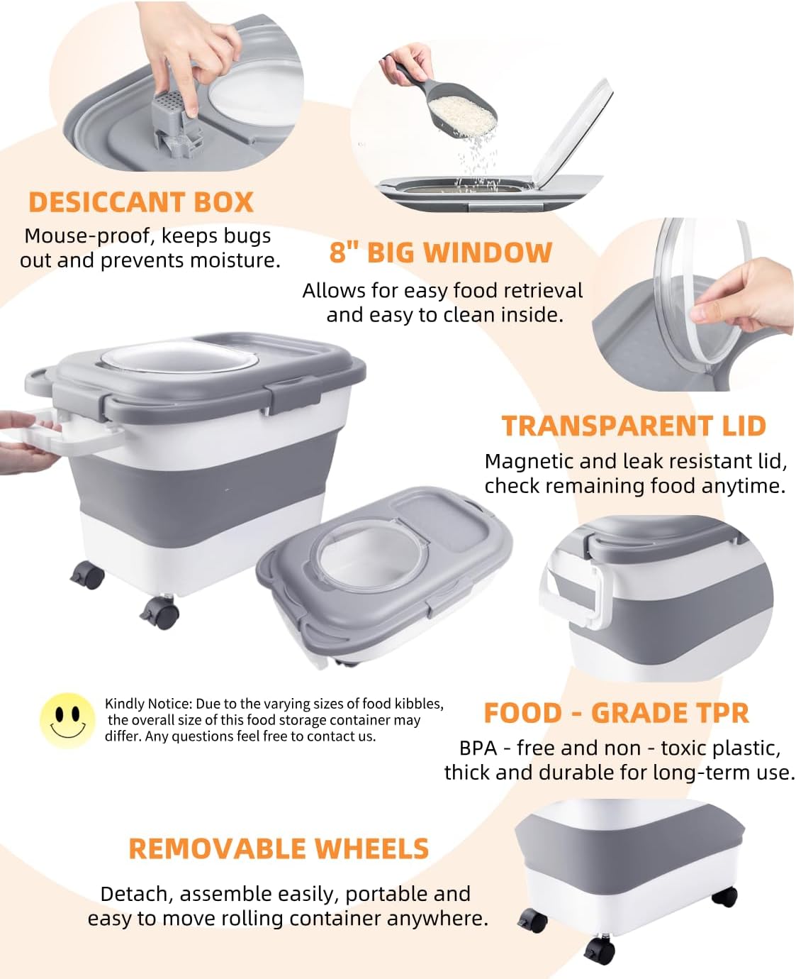 20-23 Lbs Dog Food Storage Container - Collapsible Dog Food Container with Attachable Casters and Scoop,Travel Silicone Bowl, Pet Food Storage Containers to Keep Dry Food Fresh,Easy to Move