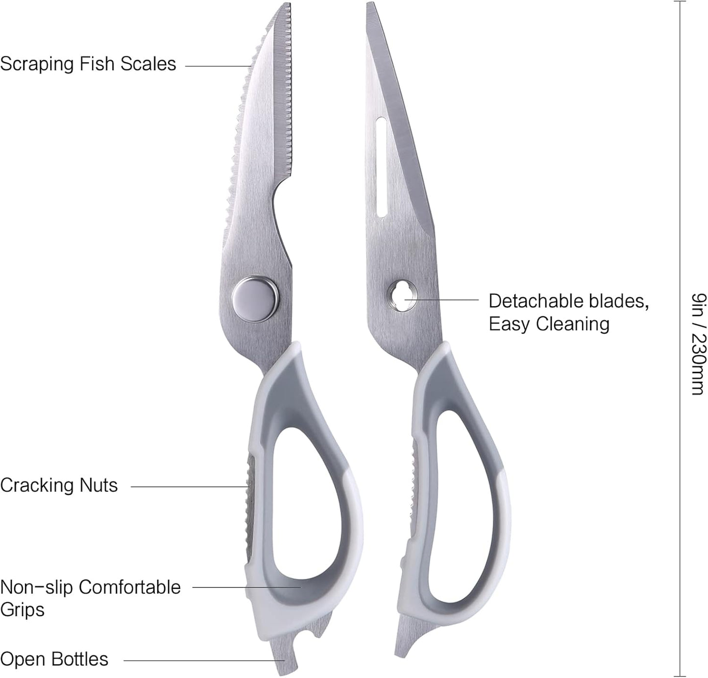 Kitchen Scissors for Food Heavy Duty, All Purpose Kitchen Shears that Come Apart Dishwasher Safe, Sharp Stainless Steel Cooking Scissors for Meat, Poultry, Fish (Grey)