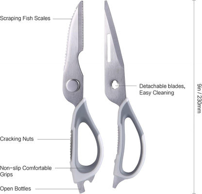 Kitchen Scissors for Food Heavy Duty, All Purpose Kitchen Shears that Come Apart Dishwasher Safe, Sharp Stainless Steel Cooking Scissors for Meat, Poultry, Fish (Grey)