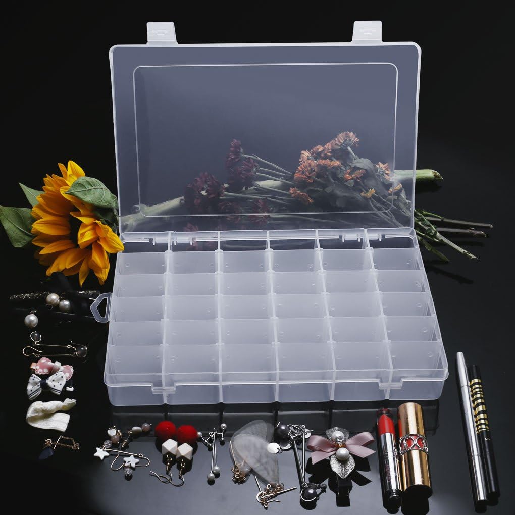Gospire 15 Large Grids Clear Plastic Jewelry Box Organizer Storage Container with Removable Dividers (15 Grids - Clear)