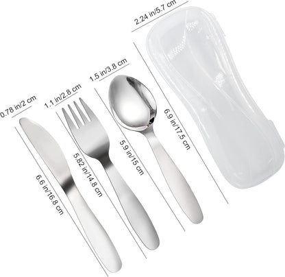 VANRA 2 Pieces Children Fork Spoon Set with Travel Case for Lunch Box, 18/8 Stainless Steel Kids Silverware Flatware Set Kids Utensil Set for School, 5.9in (Fork Spoon)