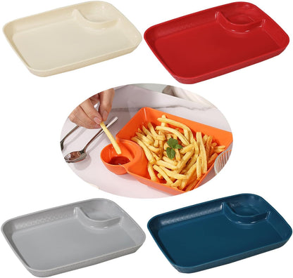 4Pcs Chips and Dip Serving Platter Set Dumpling Plate with Dipping Saucer Divided Party Trays 9.84'' x 7.24''