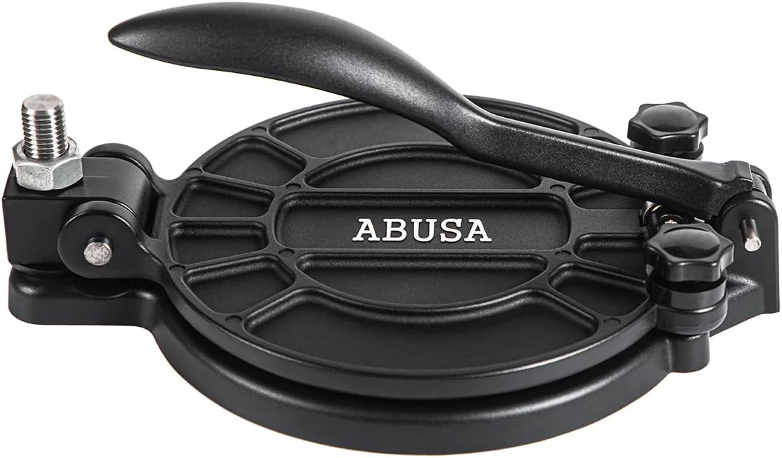 ABUSA Thickness Adjustable Tortilla Press 8 Inch Tortilla Maker Black - Roti, Dough Press, Dosa, Tawa, Tamale, Pizza, Pie, Patty (Extra Oil Paper or Patty Paper needed)