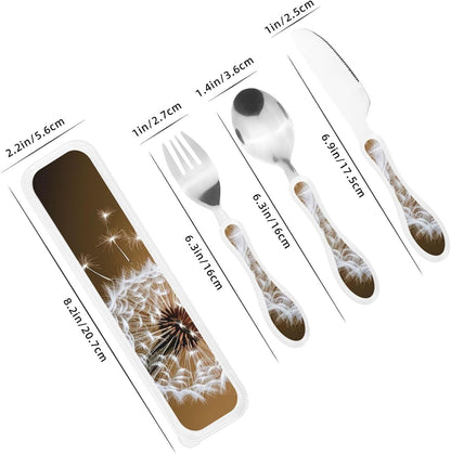 3-Piece Kids Silverware Set With Storage Case, Stainless Steel Reusable Children Safe Knife Spoon Fork Set Blue Eyed Dog Children Flatware Set For Kids Lunch Box