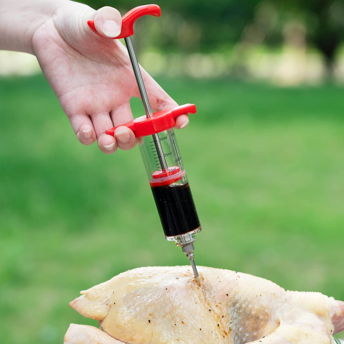 Meat Injector Plastic with 2 Stainless Steel Needles and Brushes