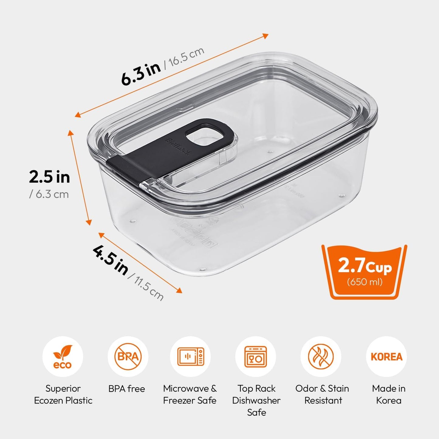 carrotez Clear Food Storage Containers with Easy-Open Lids, 2.7 Cup Ecozen Plastic Small Meal Prep Containers, Airtight, BPA-Free, Stackable, Reusable, Set of 4