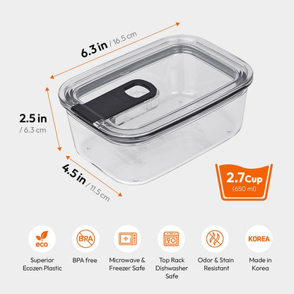 carrotez Clear Food Storage Containers with Easy-Open Lids, 2.7 Cup Ecozen Plastic Small Meal Prep Containers, Airtight, BPA-Free, Stackable, Reusable, Set of 4