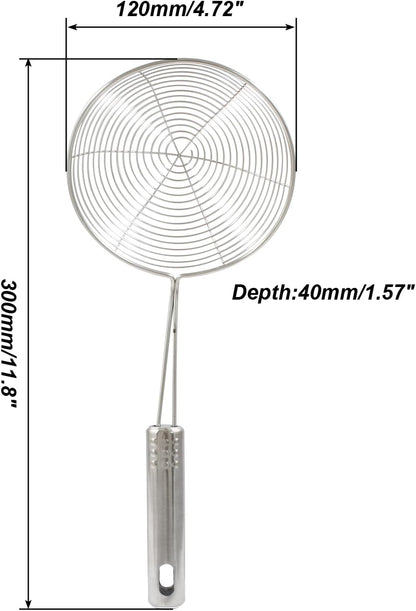 5.5" Stainless Steel Spider Strainer Skimmer Pasta Strainer Spoon for Frying and Cooking, Asian Strainer Ladle with Long Handle, 12.8" Long