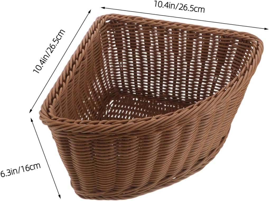 Hemobllo Corner Storage Basket, 90 Degree Triangle Countertop Organizer Bin for Kitchen Bathroom Pantry, Handwoven Plastic imitation Rattan with Metal Frame, Light Brown