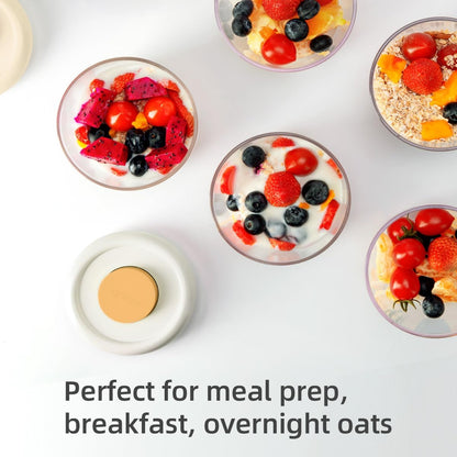 Glass Overnight Oats Containers with Lids, Meal Prep Containers Airtight Food Storage Containers Wide Mouth Snack Jars, Leakproof BPA-Free Pop Lid Bowl for Breakfast Leftovers 14oz 400ml Set of 4