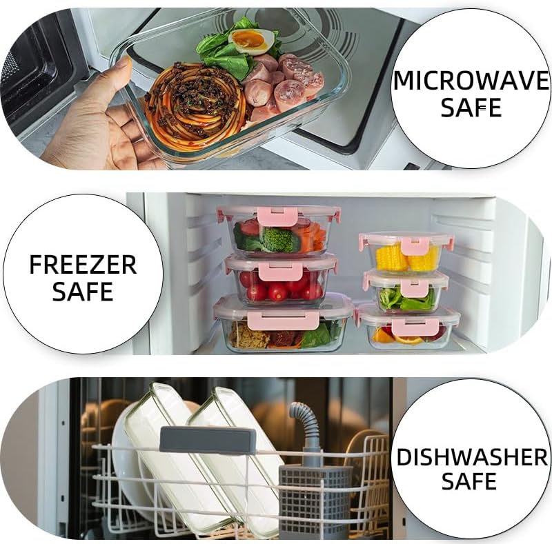 12 Pack Glass Storage Containers Transparent, Stackable Design Meal Prep Containers for Food Storage, Home, Kitchen & Pantry Organization, Microwave/Freezer/Dishwasher Safe