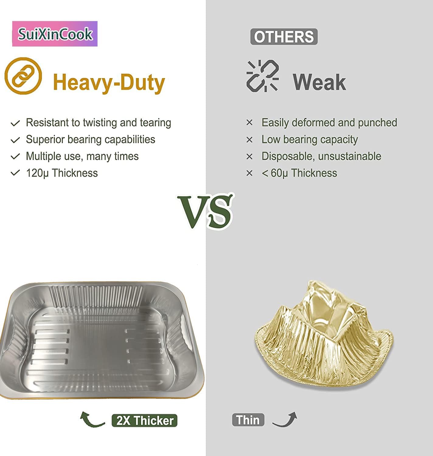 Aluminum Foil Pans with lids 10pack Heavy Duty 2LB Small foil pan 8.5"×6" Disposable, For Microwave & Oven Safe Cooking,Baking,A takeaway food container,Gold