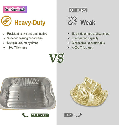 Aluminum Foil Pans with lids 10pack Heavy Duty 2LB Small foil pan 8.5"×6" Disposable, For Microwave & Oven Safe Cooking,Baking,A takeaway food container,Gold