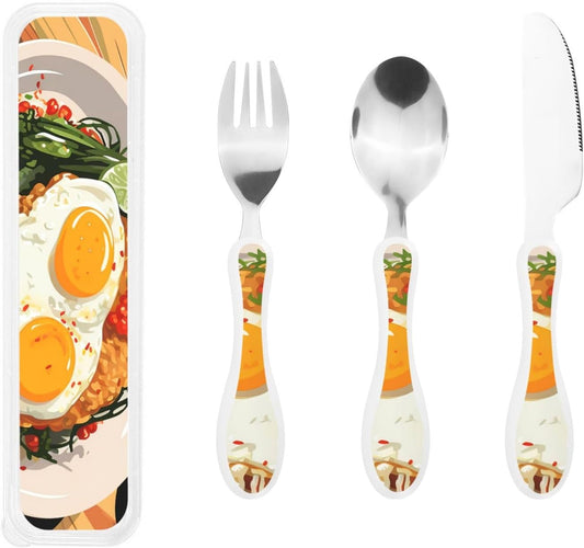 Stainless Steel Kids Silverware Set, White Food Utensil Set Reusable Children Safe Knife Spoon Fork Set With Storage Case Dishwasher Safe For Lunch, Travel Outdoors