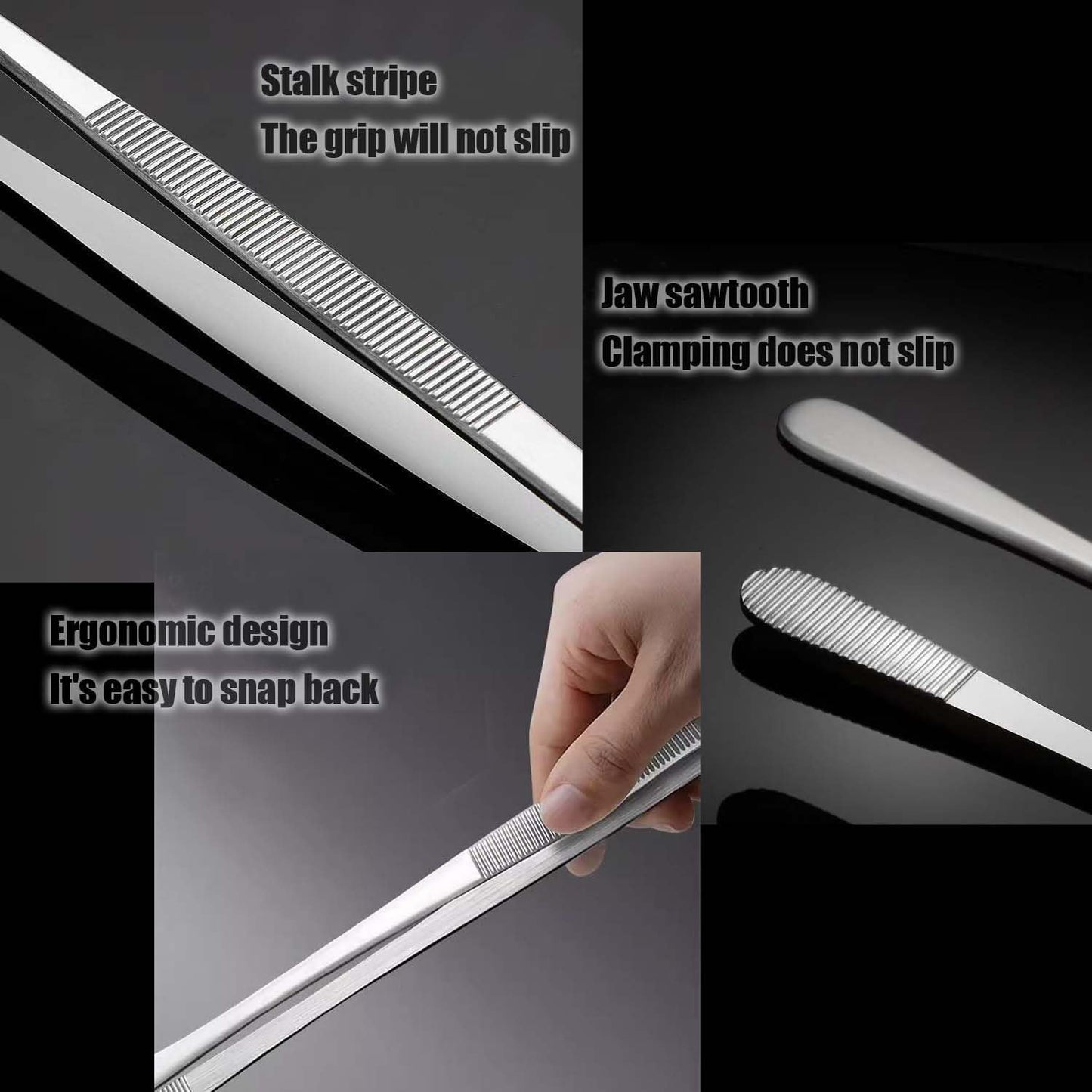 Professional Kitchen & Cooking Tweezers Tongs, 2 PCS 12-Inch Extra-Long Tweezer with Round And Straight Tips For Baking, Stainless Steel Barbecue Tweezers, Premium Quality, Anti-Slip