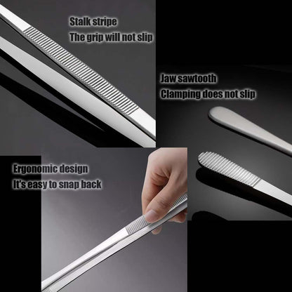 Professional Kitchen & Cooking Tweezers Tongs, 2 PCS 12-Inch Extra-Long Tweezer with Round And Straight Tips For Baking, Stainless Steel Barbecue Tweezers, Premium Quality, Anti-Slip