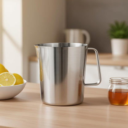 2L 18/8 Stainless Steel Measuring Cup with Handle and Pour Lip, 304 stainless pitcher with marking with handle, 68OZ/2 Liter- 8 Cup, Heavy-Duty Pitcher
