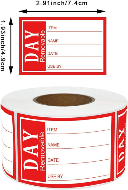 500 Pcs Removable Day Labels 2.91 x 1.93 inch Repositionable Self-Adhesive Prepped Food Storage Stickers Meal Prep Labels