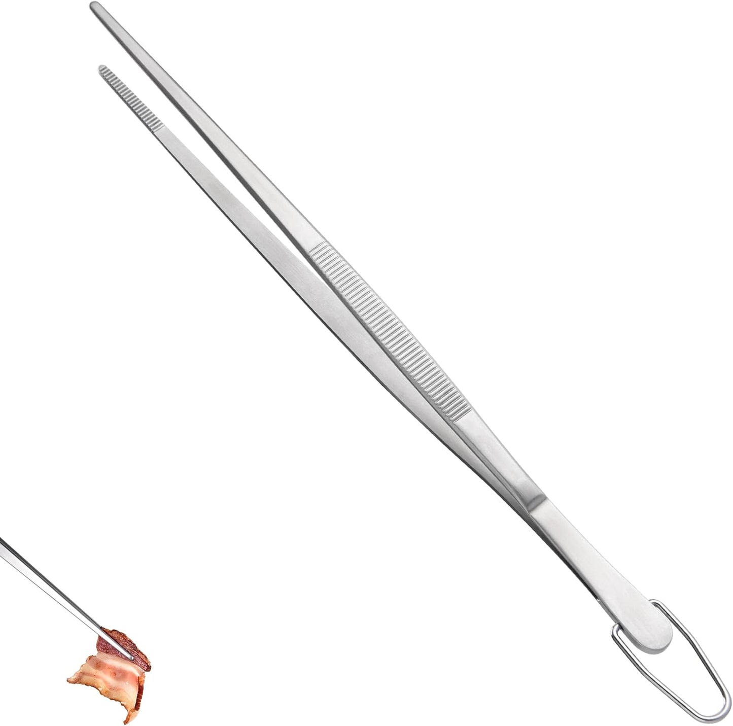 U-Taste 8"+10"+12" Kitchen Cooking Tweezer: 18/8 Stainless Steel Food-Grade Metal Food Tong, Flexible Pinching, Seamless-Welding and Sturdy for Serving Grilling Frying, Plating, Feeding (Pointed Tip)