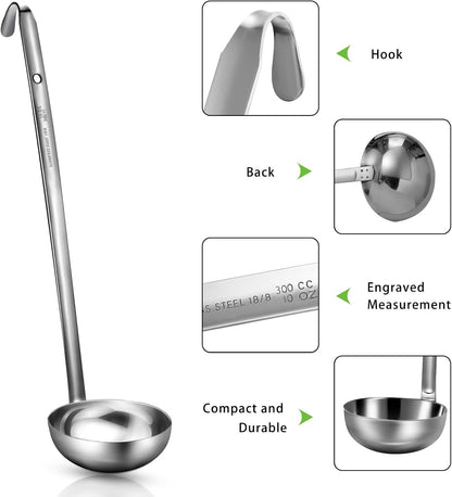 meekoo Stainless Steel Ladles Soup with Long Handle, 6oz
