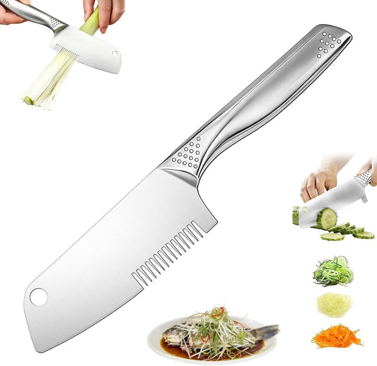 Stainless Steel Multi-Purpose Julienne Knife, 2-in-1 Green Onion Cutter&Vegetable Slicer, Precision Julienne Blade for Scallion Shredder, Ergonomic Kitchen Shredder Tool with Hanging Hole (2)