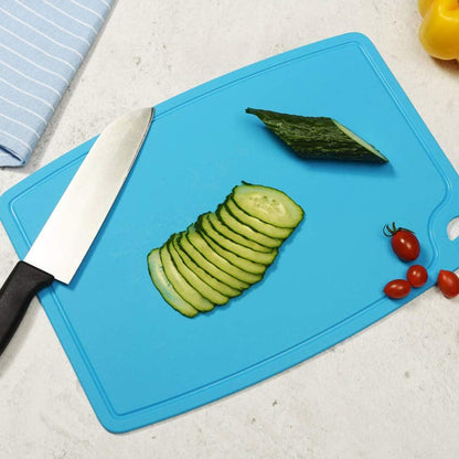 Liflicon Thick Cutting Boards for Kitchen Silicone Chopping Board Set of 2 Mid 12.6'' x 9.1”,Mini 9.1”x7.1” Non-slip Deep Drip Juice Groove Easy Grip Handle,Dishwasher Safe-Red