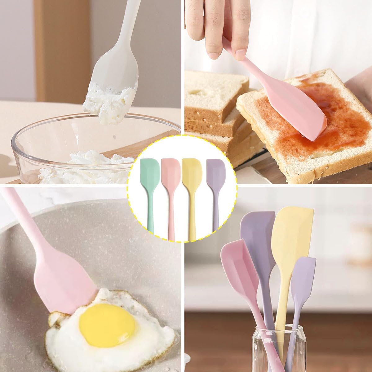 4 PCS Silicone Spatula,Rubber Spatula with Stainless Steel Core11 Inch Non-scratch Baking Cooking 8Inch Spatula Set Flexible Heat Resistant (Black)