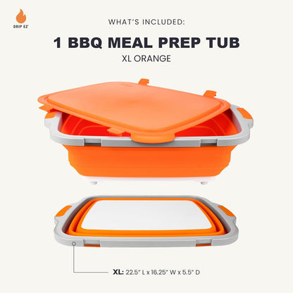 Drip EZ Collapsible BBQ Prep Tub - for Meal Prep Marinating Food Storage - Includes Cutting Board & Locking Lid - (1) XL - Black